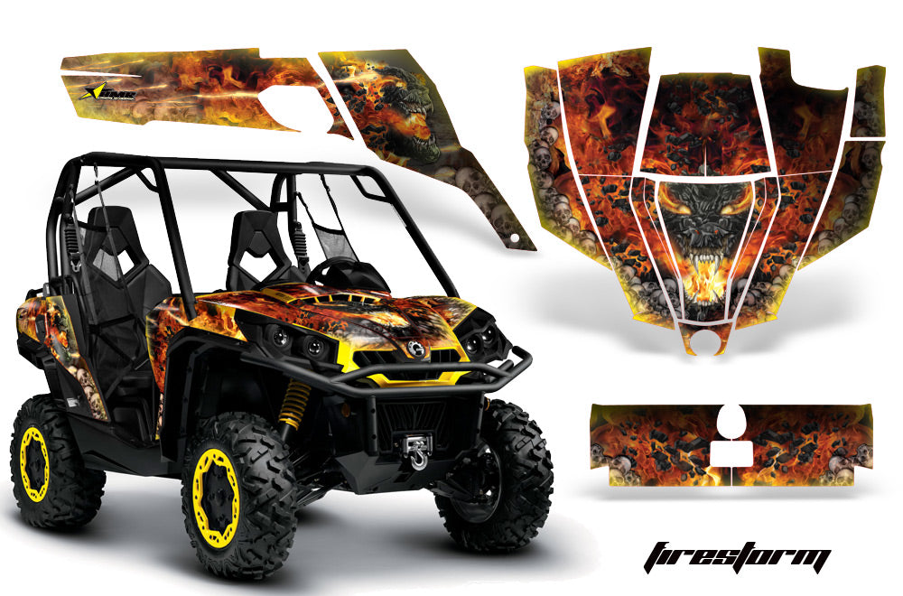 UTV Graphics Kit SXS Decal Sticker Wrap For Can-Am Commander 800 1000 FIRESTORM YELLOW-atv motorcycle utv parts accessories gear helmets jackets gloves pantsAll Terrain Depot