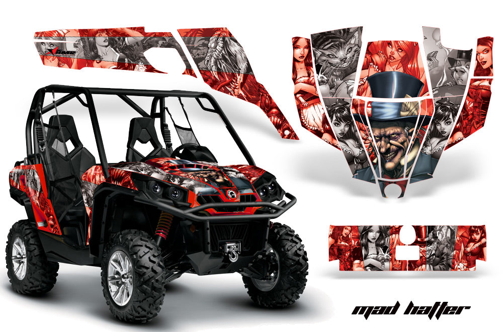 UTV Graphics Kit SXS Decal Sticker Wrap For Can-Am Commander 800 1000 HATTER RED SILVER-atv motorcycle utv parts accessories gear helmets jackets gloves pantsAll Terrain Depot