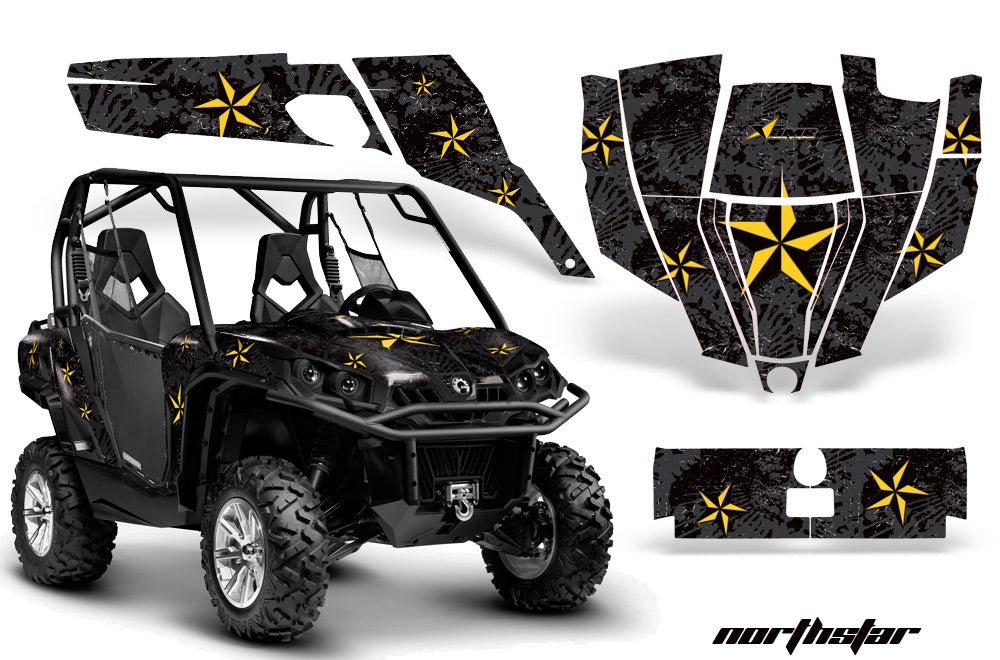UTV Graphics Kit SXS Decal Sticker Wrap For Can-Am Commander 800 1000 NORTHSTAR YELLOW BLACK-atv motorcycle utv parts accessories gear helmets jackets gloves pantsAll Terrain Depot
