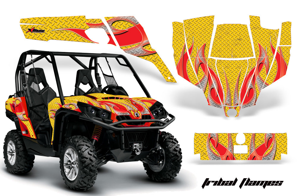 UTV Graphics Kit SXS Decal Sticker Wrap For Can-Am Commander 800 1000 TRIBAL RED YELLOW-atv motorcycle utv parts accessories gear helmets jackets gloves pantsAll Terrain Depot