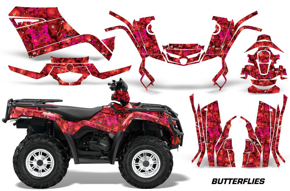 ATV Graphics Kit Decal Sticker Wrap For Can-Am Outlander 400 2009-2014 BUTTERFLEIS PINK RED-atv motorcycle utv parts accessories gear helmets jackets gloves pantsAll Terrain Depot
