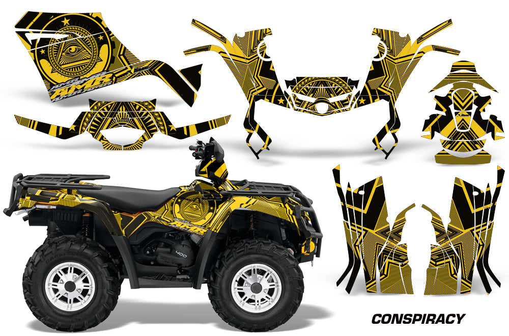 ATV Graphics Kit Decal Sticker Wrap For Can-Am Outlander 400 2009-2014 CONSPIRACY YELLOW-atv motorcycle utv parts accessories gear helmets jackets gloves pantsAll Terrain Depot