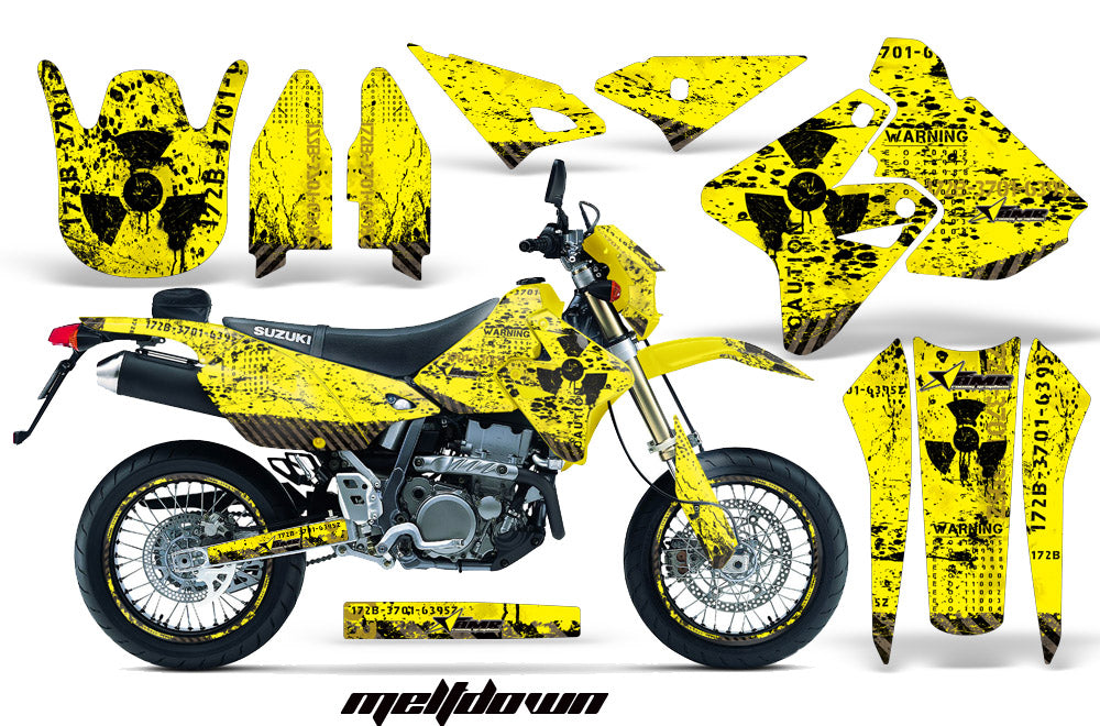 Graphics Kit Decal Sticker Wrap + # Plates For Suzuki DRZ400SM 2000-2018 MELTDOWN BLACK YELLOW-atv motorcycle utv parts accessories gear helmets jackets gloves pantsAll Terrain Depot