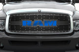 1 Piece Steel Grille for Dodge Ram 1500/2500/3500 2002-2005 - RAM w/ BLUE ACRYLIC UNDERLAY