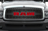 1 Piece Steel Grille for Dodge Ram 1500/2500/3500 2002-2005 - RAM w/ RED ACRYLIC UNDERLAY