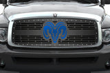 1 Piece Steel Grille for Dodge Ram 1500/2500/3500 2002-2005 - RAM HEAD w/ BLUE ACRYLIC UNDERLAY