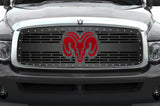 1 Piece Steel Grille for Dodge Ram 1500/2500/3500 2002-2005 - RAM HEAD w/ RED ACRYLIC UNDERLAY