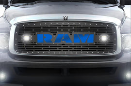 1 Piece Steel Grille for Dodge Ram 1500/2500/3500 2002-2005 - RAM + LED Light Pods + Blue Acrylic-atv motorcycle utv parts accessories gear helmets jackets gloves pantsAll Terrain Depot