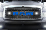 1 Piece Steel Grille for Dodge Ram 1500/2500/3500 2002-2005 - RAM  + LED Light Pods + Blue Acrylic