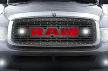 Load image into Gallery viewer, 1 Piece Steel Grille for Dodge Ram 1500/2500/3500 2002-2005 - RAM + LED Light Pods + Red Acrylic-atv motorcycle utv parts accessories gear helmets jackets gloves pantsAll Terrain Depot