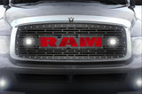 1 Piece Steel Grille for Dodge Ram 1500/2500/3500 2002-2005 - RAM  + LED Light Pods + Red Acrylic