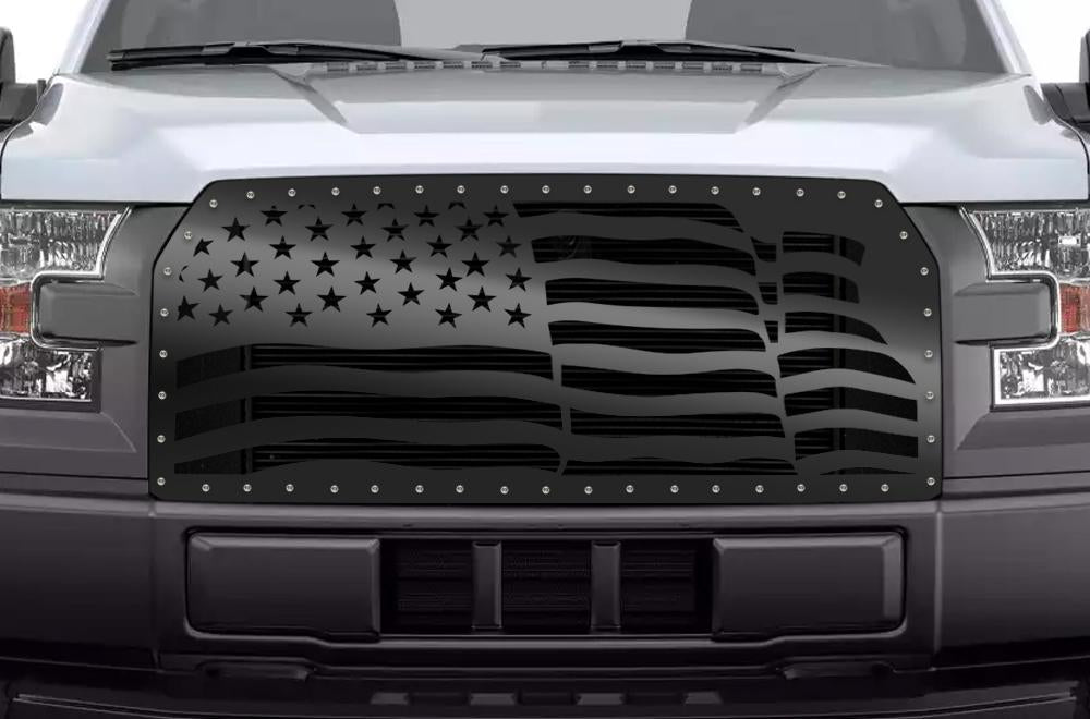 1 Piece Steel Grille for Ford F150 2015-2017 - AMERICAN FLAG WAVE-atv motorcycle utv parts accessories gear helmets jackets gloves pantsAll Terrain Depot