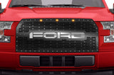 1 Piece Grille with 3 Raptor Style Lights for Ford F150 2015-2017 - FORD w/ SS UNDERLAY