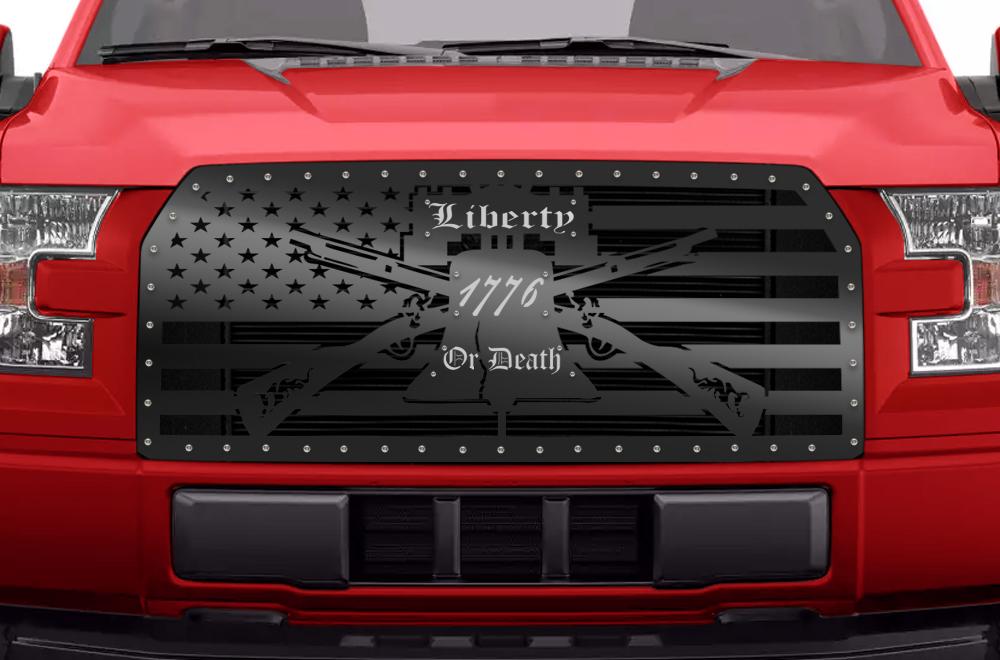 1 Piece Steel Grille for Ford F150 2015-2017 - AMERICAN FLAG with STAINLESS STEEL 1776 UNDERLAY-atv motorcycle utv parts accessories gear helmets jackets gloves pantsAll Terrain Depot