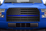 1 Piece Steel Grille for Ford F150 2015-2017 - AMERICAN FLAG with BLUE ACRYLIC UNDERLAY