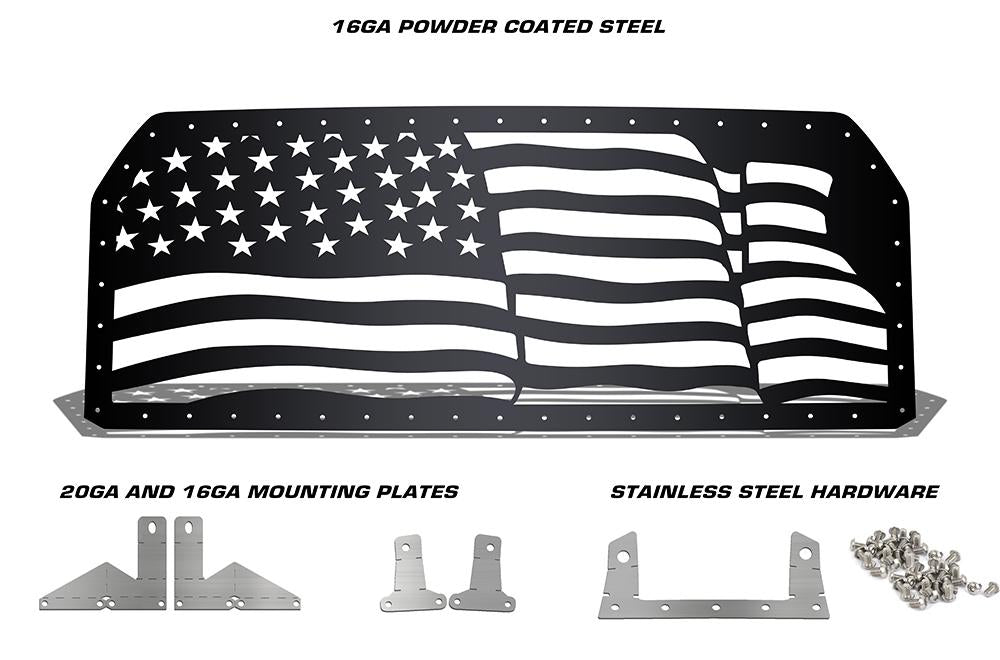 1 Piece Steel Grille for Ford F150 2015-2017 - AMERICAN FLAG WAVE-atv motorcycle utv parts accessories gear helmets jackets gloves pantsAll Terrain Depot