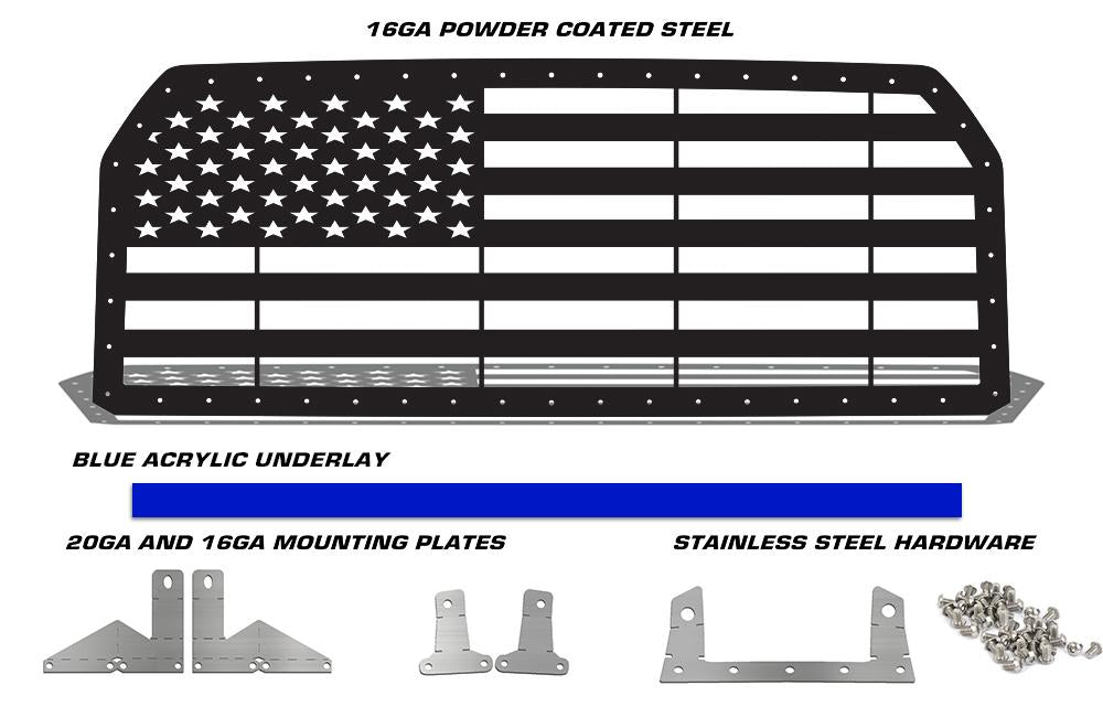 1 Piece Steel Grille for Ford F150 2015-2017 - AMERICAN FLAG with BLUE ACRYLIC UNDERLAY-atv motorcycle utv parts accessories gear helmets jackets gloves pantsAll Terrain Depot