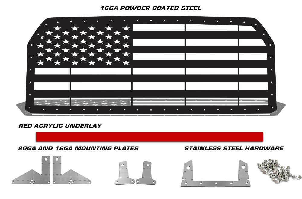 1 Piece Steel Grille for Ford F150 2015-2017 - AMERICAN FLAG with RED ACRYLIC UNDERLAY-atv motorcycle utv parts accessories gear helmets jackets gloves pantsAll Terrain Depot