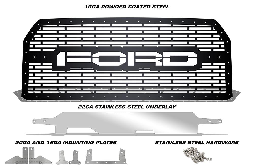 1 Piece Steel Grille for Ford F150 2015-2017 - FORD WITH STAINLESS STEEL UNDERLAY-atv motorcycle utv parts accessories gear helmets jackets gloves pantsAll Terrain Depot