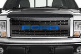 1 Piece Steel Grille for Ford F150 2009-2014 - FORD w/ BLUE ACRYLIC UNDERLAY