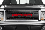 1 Piece Steel Grille for Ford F150 2009-2014 - FORD w/ RED ACRYLIC UNDERLAY