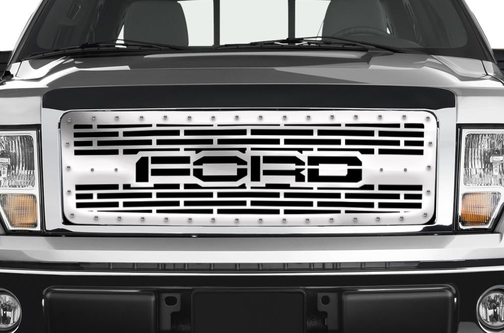 1 Piece Steel Grille for Ford F150 2009-2014 - FORD with STEEL FINISH-atv motorcycle utv parts accessories gear helmets jackets gloves pantsAll Terrain Depot