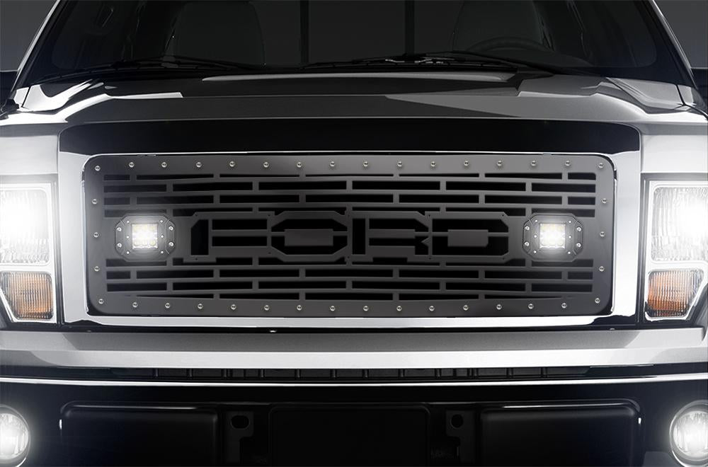 1 Piece Steel Grille for Ford F150 2009-2014 - FORD + LED Light Pods-atv motorcycle utv parts accessories gear helmets jackets gloves pantsAll Terrain Depot