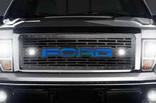 Load image into Gallery viewer, 1 Piece Steel Grille for Ford F150 2009-2014 - FORD + LED Light Pods + Blue Acrylic-atv motorcycle utv parts accessories gear helmets jackets gloves pantsAll Terrain Depot