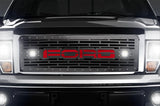 1 Piece Steel Grille for Ford F150 2009-2014 - FORD + LED Light Pods + Red Acrylic