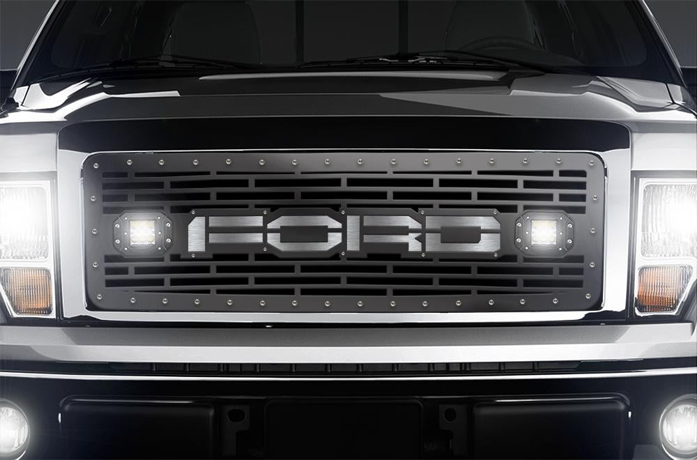 1 Piece Steel Grille for Ford F150 2009-2014 - FORD + LED Light Pods and Stainless Steel Underlay-atv motorcycle utv parts accessories gear helmets jackets gloves pantsAll Terrain Depot