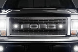 1 Piece Steel Grille for Ford F150 2009-2014 - FORD + LED Light Pods and Stainless Steel Underlay