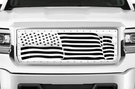 1 Piece Steel Grille for GMC Sierra & Sierra Denali 2014-2015 - AMERICAN FLAG WAVE w/ STEEL FINISH-atv motorcycle utv parts accessories gear helmets jackets gloves pantsAll Terrain Depot