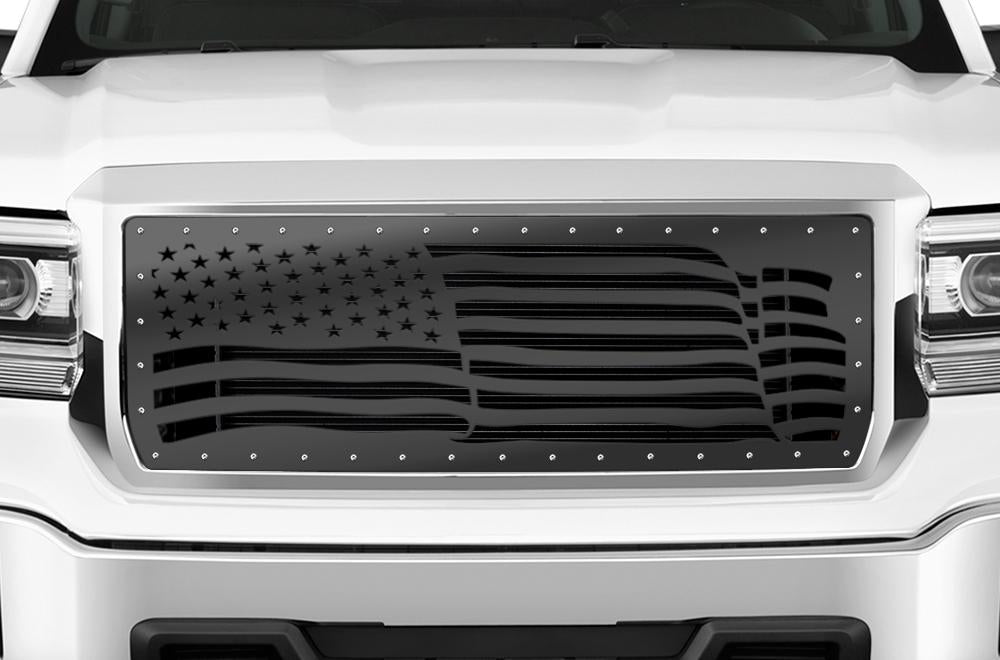 1 Piece Steel Grille for GMC Sierra & Sierra Denali 2014-2015 - AMERICAN FLAG WAVE-atv motorcycle utv parts accessories gear helmets jackets gloves pantsAll Terrain Depot