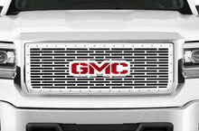 Load image into Gallery viewer, 1 Piece Steel Grille for GMC Sierra &amp; Sierra Denali 2014-2015 - GMC w/ RED ACRYLIC UNDERALY and STAINLESS STEEL OVERLAY Steel Finish-atv motorcycle utv parts accessories gear helmets jackets gloves pantsAll Terrain Depot