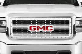 1 Piece Steel Grille for GMC Sierra & Sierra Denali 2014-2015 - GMC w/ RED ACRYLIC UNDERALY and STAINLESS STEEL OVERLAY Steel Finish-atv motorcycle utv parts accessories gear helmets jackets gloves pantsAll Terrain Depot
