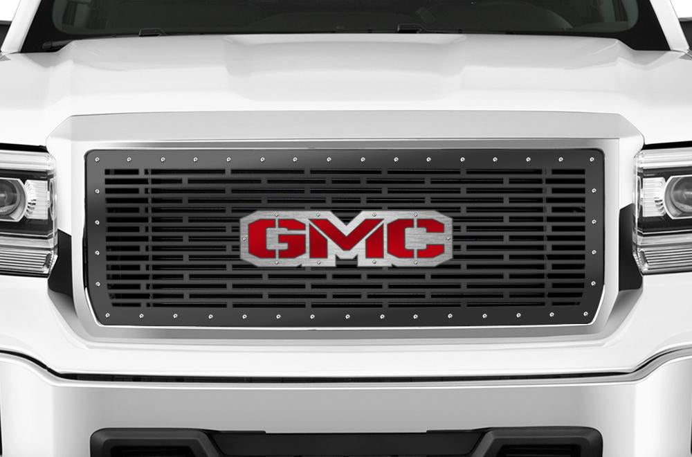 1 Piece Steel Grille for GMC Sierra & Sierra Denali 2014-2015 - GMC w/ RED ACRYLIC UNDERALY and STAINLESS STEEL OVERLAY-atv motorcycle utv parts accessories gear helmets jackets gloves pantsAll Terrain Depot