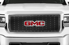 1 Piece Steel Grille for GMC Sierra & Sierra Denali 2014-2015 - GMC w/ RED ACRYLIC UNDERALY and STAINLESS STEEL OVERLAY-atv motorcycle utv parts accessories gear helmets jackets gloves pantsAll Terrain Depot