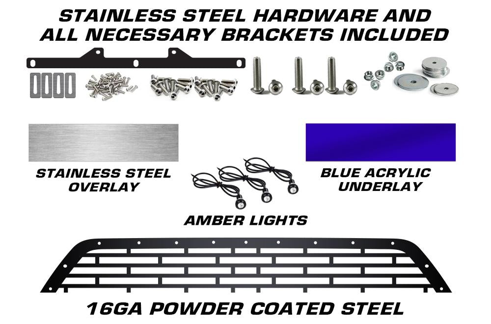 1 Piece Steel Grille for Toyota Tacoma 2016-2017 - HAWAII w/ STAINLESS STEEL BLUE ACRYLIC UNDERLAY and 3 AMBER RAPTOR LIGHTS-atv motorcycle utv parts accessories gear helmets jackets gloves pantsAll Terrain Depot