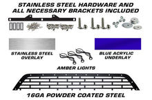 Load image into Gallery viewer, 1 Piece Steel Grille for Toyota Tacoma 2016-2017 - HAWAII w/ STAINLESS STEEL BLUE ACRYLIC UNDERLAY and 3 AMBER RAPTOR LIGHTS-atv motorcycle utv parts accessories gear helmets jackets gloves pantsAll Terrain Depot
