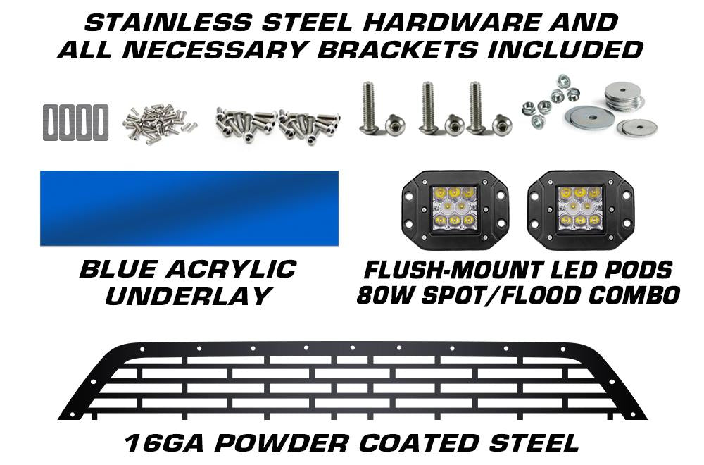 1 Piece Steel Grille for Ford F150 2009-2014 - FORD + LED Light Pods + Blue Acrylic-atv motorcycle utv parts accessories gear helmets jackets gloves pantsAll Terrain Depot