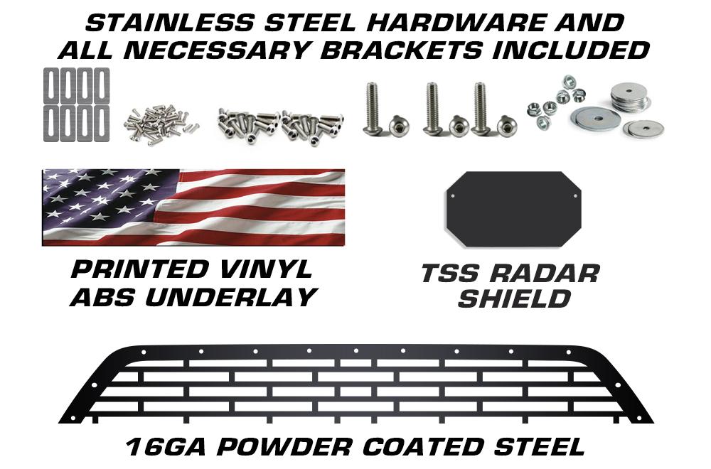1 Piece Steel Pro Style Grille for Toyota Tacoma 2018-2021 - TACOMA V2 with AMERICAN FLAG UNDERLAY