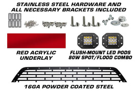 1 Piece Steel Grille for Dodge Ram 1500/2500/3500 2002-2005 - RAM + LED Light Pods + Red Acrylic-atv motorcycle utv parts accessories gear helmets jackets gloves pantsAll Terrain Depot