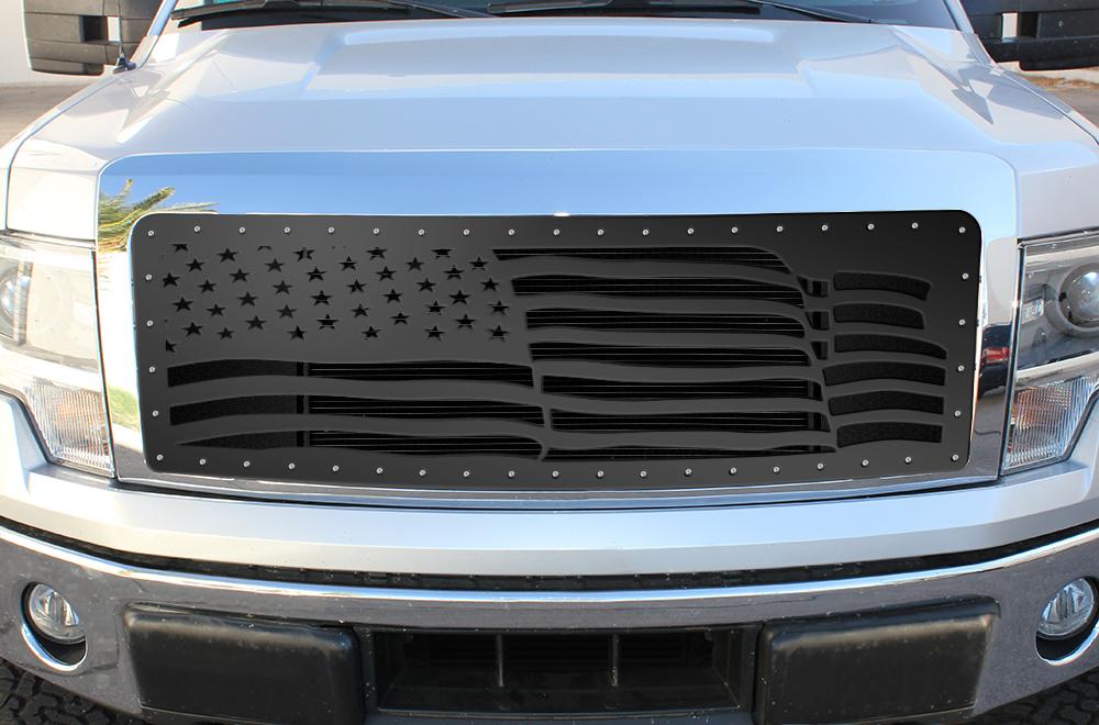 1 Piece Steel Grille for Ford F150 Lariat 2009-2012 - AMERICAN FLAG WAVE-atv motorcycle utv parts accessories gear helmets jackets gloves pantsAll Terrain Depot