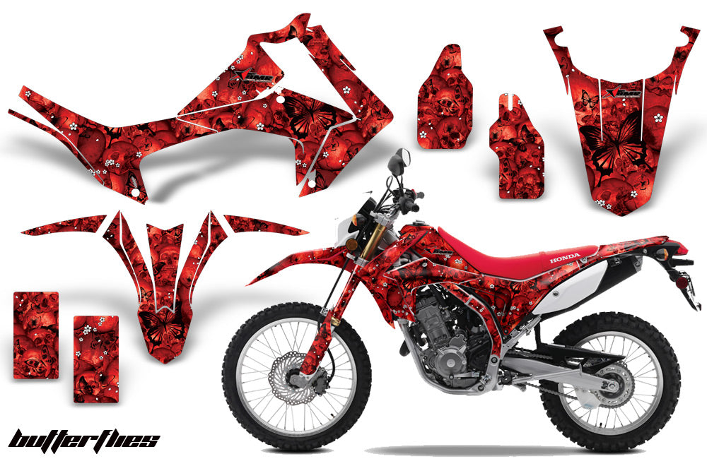 Dirt Bike Graphics Kit Decal Sticker Wrap For Honda CRF250L 2013-2016 BUTTERFLIES BLACK RED-atv motorcycle utv parts accessories gear helmets jackets gloves pantsAll Terrain Depot