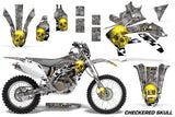 Dirt Bike Decal Graphics Kit Sticker Wrap For Honda CRF450X 2005-2016 CHECKERED SKULL YELLOW SILVER