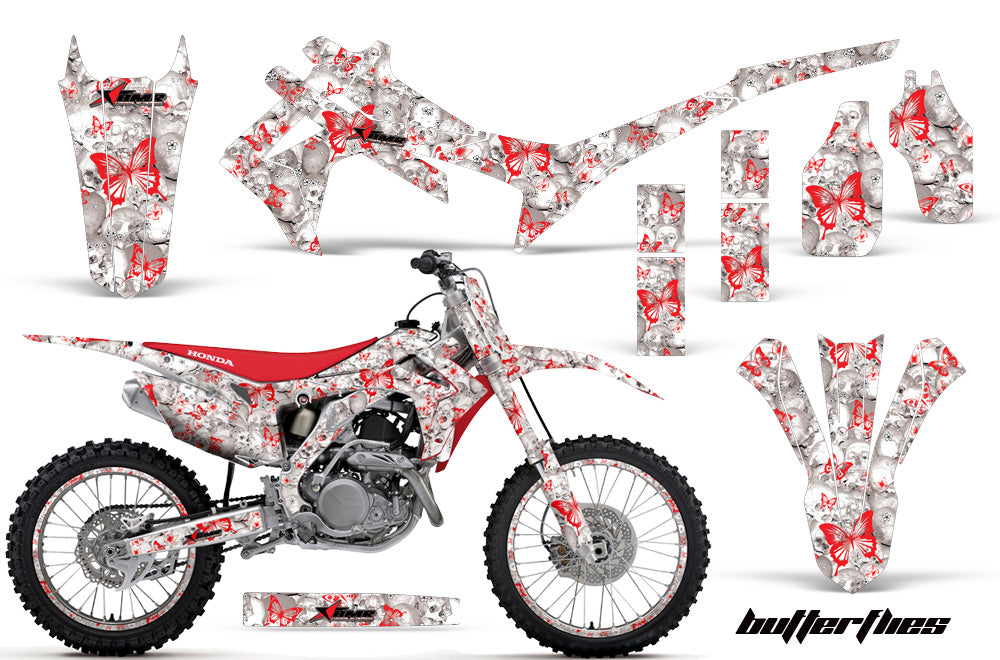 Graphics Kit Decal Sticker Wrap + # Plates For Honda CRF250R 2014-2017 BUTTERFLIES RED WHITE-atv motorcycle utv parts accessories gear helmets jackets gloves pantsAll Terrain Depot