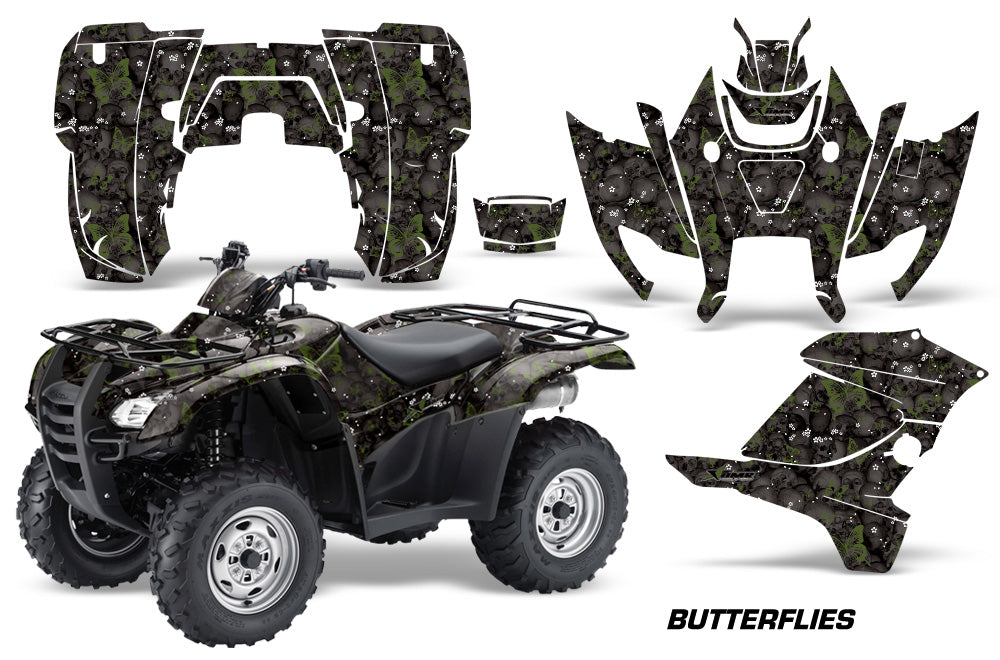 ATV Graphics Kit Decal Sticker Wrap For Honda Rancher AT 2007-2013 BUTTERFLIES GREEN BLACK-atv motorcycle utv parts accessories gear helmets jackets gloves pantsAll Terrain Depot