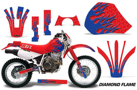Dirt Bike Graphics Kit Decal Sticker Wrap For Honda XR 600R 1991-2000 DIAMOND FLAMES BLUE RED-atv motorcycle utv parts accessories gear helmets jackets gloves pantsAll Terrain Depot