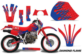 Graphics Kit Decal Sticker Wrap + # Plates For Honda XR 600R 1991-2000 DIAMOND FLAMES BLUE RED-atv motorcycle utv parts accessories gear helmets jackets gloves pantsAll Terrain Depot