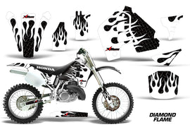 Dirt Bike Graphics Kit MX Decal Wrap For Honda CR500 CR 500 1989-2001 DIAMOND FLAMES WHITE BLACK-atv motorcycle utv parts accessories gear helmets jackets gloves pantsAll Terrain Depot